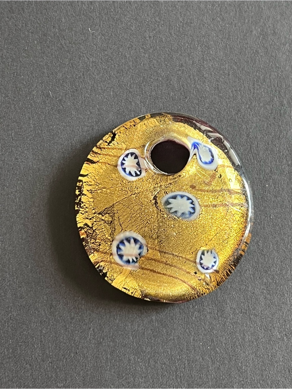 Vintage Handcrafted Gold Leaf Millefiori Glass Pendant Only (No Chain)